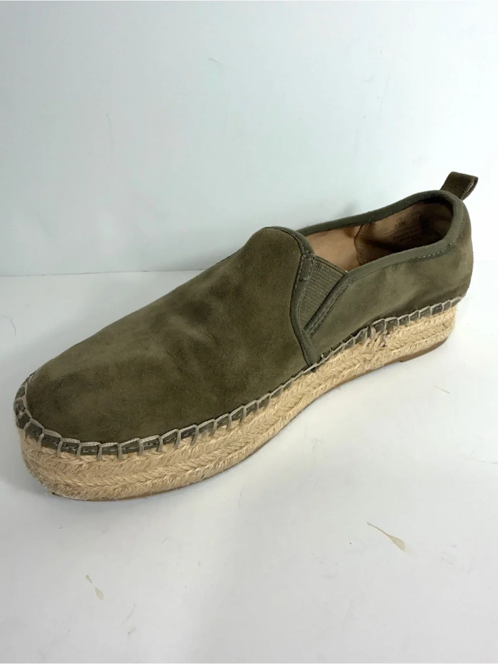 SAM EDELMAN Carrin Olive Green Suede Espadrille Platform Slip-On Flats – Size 7.